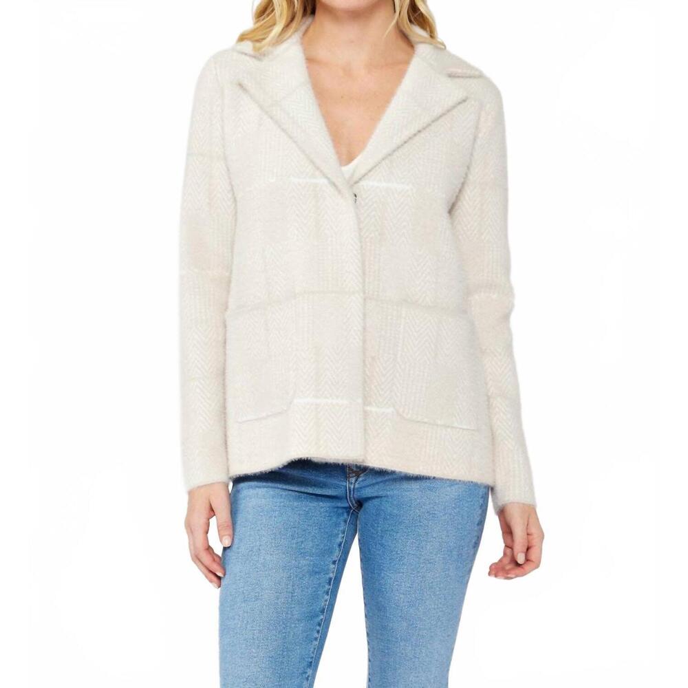 NEW LOVESTITCH plaid sweater blazer with hidden snaps in cream